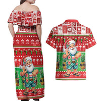 Mele Kalikimaka Hawaii Christmas Couples Matching Off Shoulder Maxi Dress and Hawaiian Shirt Funny Santa 67 Gen Alpha Slang LT05 - Polynesian Pride