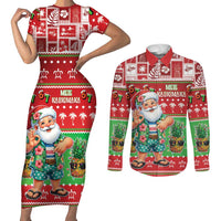 Mele Kalikimaka Hawaii Christmas Couples Matching Short Sleeve Bodycon Dress and Long Sleeve Button Shirt Funny Santa 67 Gen Alpha Slang LT05 Red - Polynesian Pride