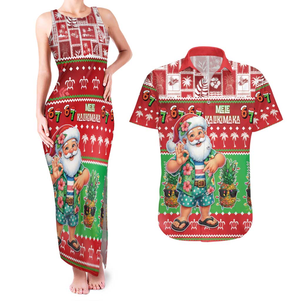 Mele Kalikimaka Hawaii Christmas Couples Matching Tank Maxi Dress and Hawaiian Shirt Funny Santa 67 Gen Alpha Slang LT05 Red - Polynesian Pride