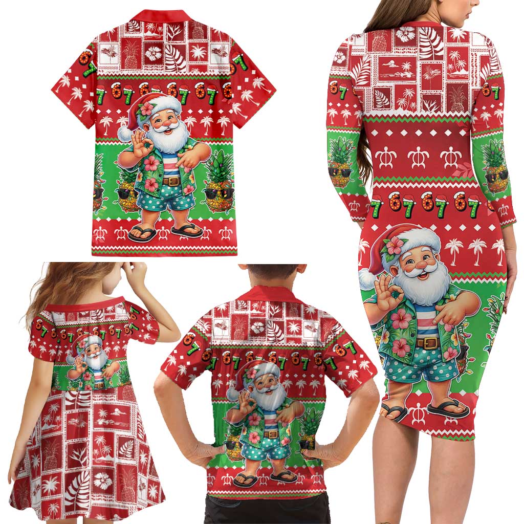 Mele Kalikimaka Hawaii Christmas Family Matching Long Sleeve Bodycon Dress and Hawaiian Shirt Funny Santa 67 Gen Alpha Slang LT05 - Polynesian Pride