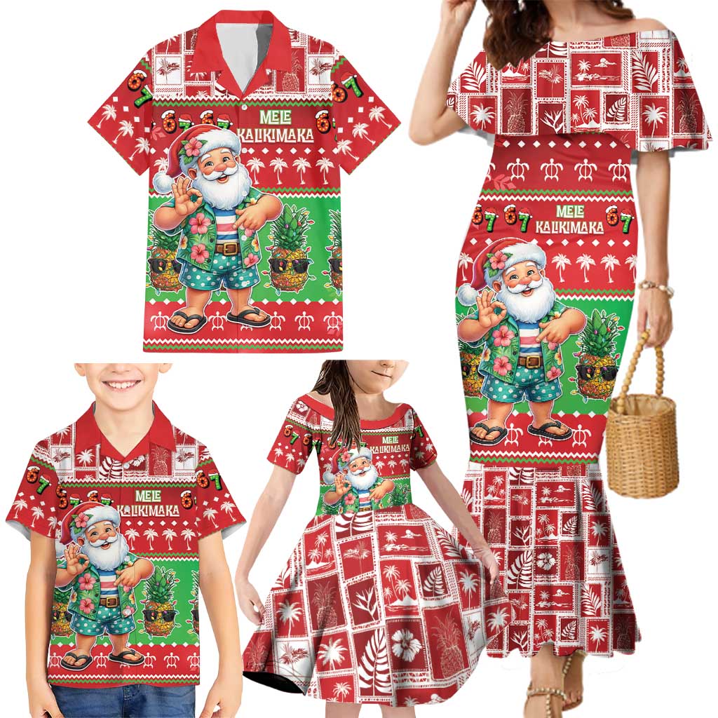 Mele Kalikimaka Hawaii Christmas Family Matching Mermaid Dress and Hawaiian Shirt Funny Santa 67 Gen Alpha Slang - Polynesian Pride