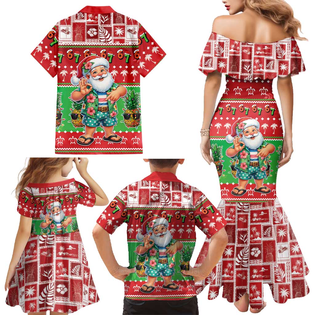 Mele Kalikimaka Hawaii Christmas Family Matching Mermaid Dress and Hawaiian Shirt Funny Santa 67 Gen Alpha Slang LT05 - Polynesian Pride