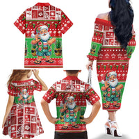 Mele Kalikimaka Hawaii Christmas Family Matching Off The Shoulder Long Sleeve Dress and Hawaiian Shirt Funny Santa 67 Gen Alpha Slang LT05 - Polynesian Pride