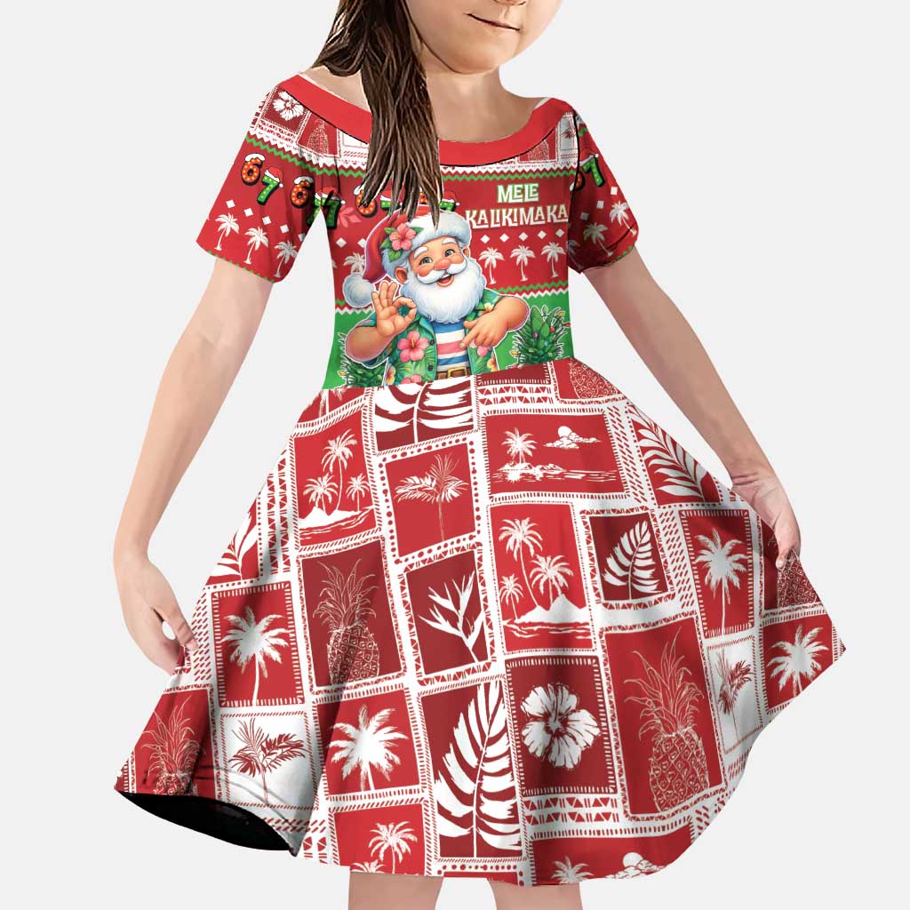 Mele Kalikimaka Hawaii Christmas Family Matching Off Shoulder Maxi Dress and Hawaiian Shirt Funny Santa 67 Gen Alpha Slang LT05 Daughter's Dress Red - Polynesian Pride