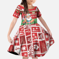 Mele Kalikimaka Hawaii Christmas Family Matching Off Shoulder Maxi Dress and Hawaiian Shirt Funny Santa 67 Gen Alpha Slang LT05 Daughter's Dress Red - Polynesian Pride