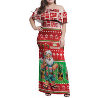 Mele Kalikimaka Hawaii Christmas Family Matching Off Shoulder Maxi Dress and Hawaiian Shirt Funny Santa 67 Gen Alpha Slang LT05 Mom's Dress Red - Polynesian Pride