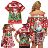 Mele Kalikimaka Hawaii Christmas Family Matching Off Shoulder Short Dress and Hawaiian Shirt Funny Santa 67 Gen Alpha Slang LT05 - Polynesian Pride