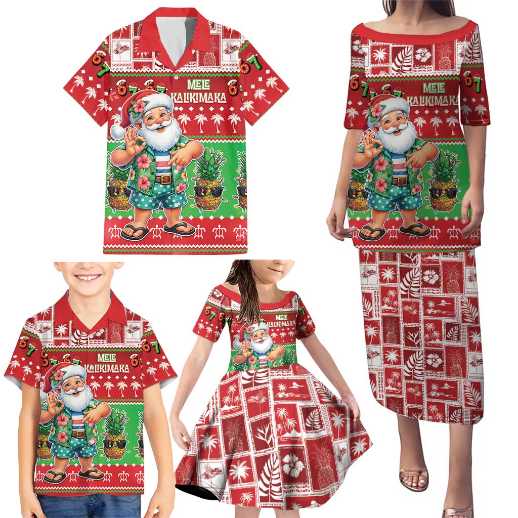 Mele Kalikimaka Hawaii Christmas Family Matching Puletasi and Hawaiian Shirt Funny Santa 67 Gen Alpha Slang - Polynesian Pride