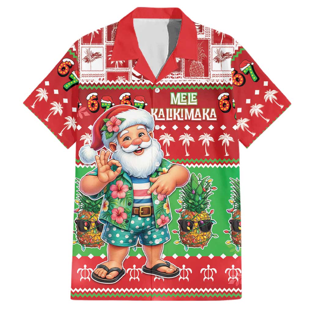 Mele Kalikimaka Hawaii Christmas Family Matching Short Sleeve Bodycon Dress and Hawaiian Shirt Funny Santa 67 Gen Alpha Slang LT05 Dad's Shirt - Short Sleeve Red - Polynesian Pride