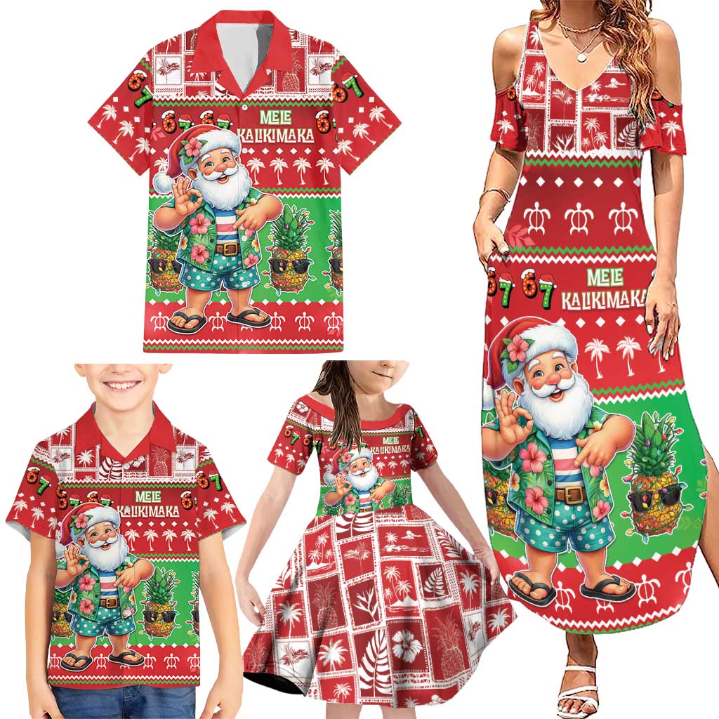 Mele Kalikimaka Hawaii Christmas Family Matching Summer Maxi Dress and Hawaiian Shirt Funny Santa 67 Gen Alpha Slang LT05 - Polynesian Pride