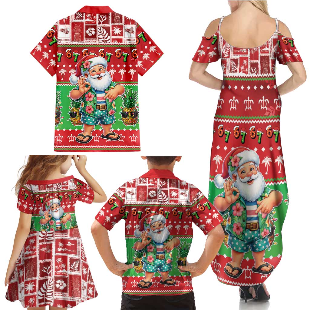 Mele Kalikimaka Hawaii Christmas Family Matching Summer Maxi Dress and Hawaiian Shirt Funny Santa 67 Gen Alpha Slang LT05 - Polynesian Pride