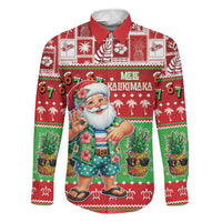 Mele Kalikimaka Hawaii Christmas Family Matching Summer Maxi Dress and Hawaiian Shirt Funny Santa 67 Gen Alpha Slang LT05 Dad's Shirt - Long Sleeve Red - Polynesian Pride
