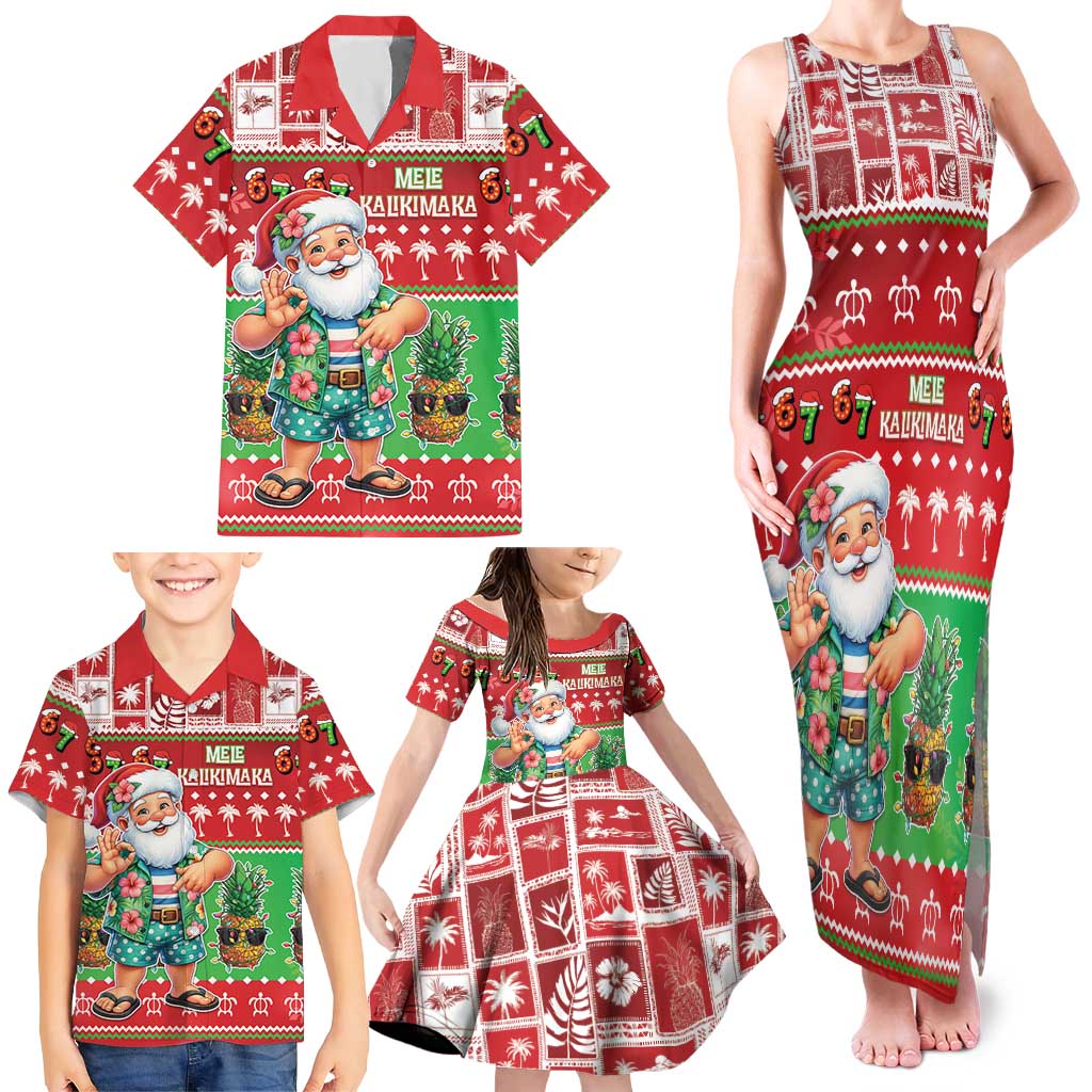 Mele Kalikimaka Hawaii Christmas Family Matching Tank Maxi Dress and Hawaiian Shirt Funny Santa 67 Gen Alpha Slang - Polynesian Pride