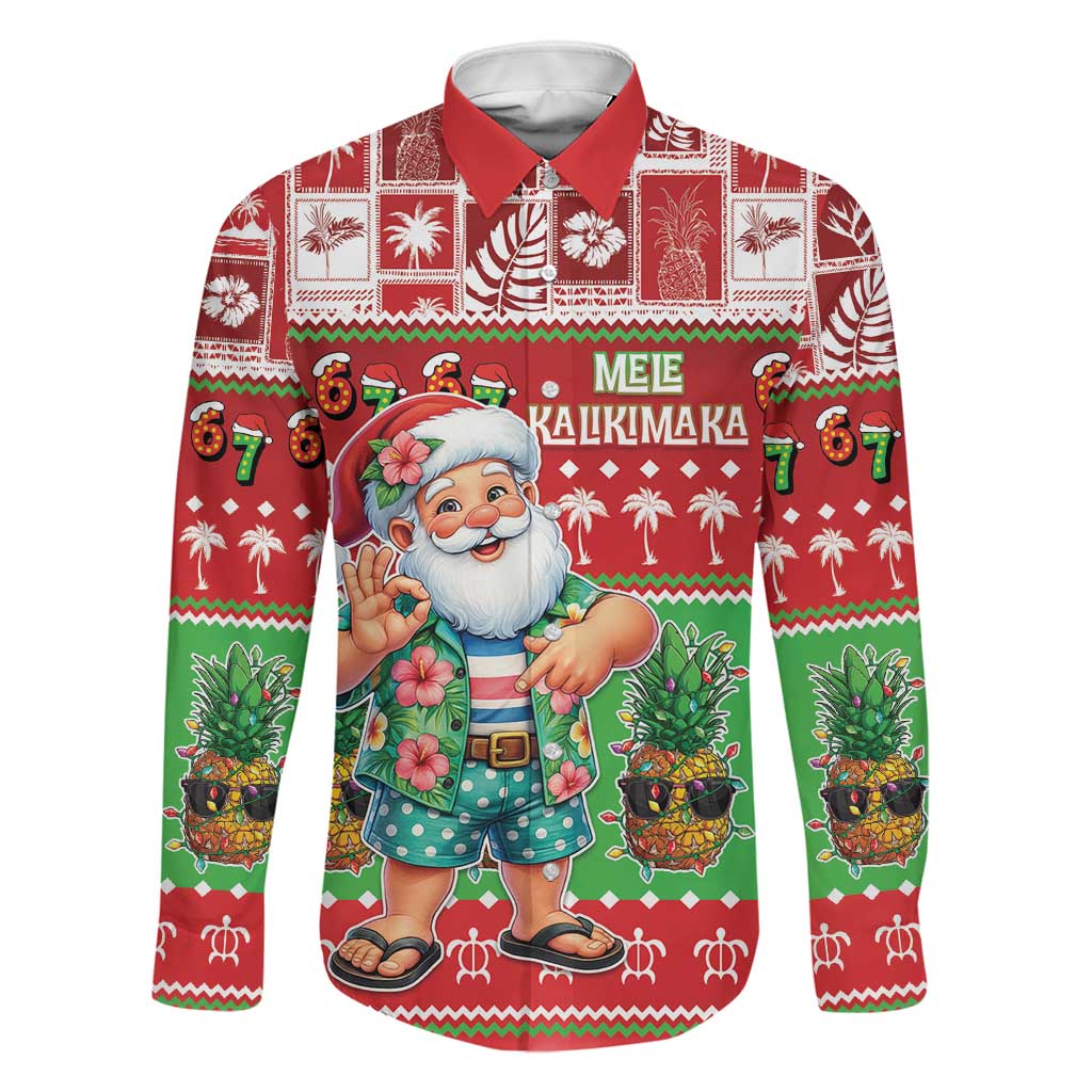 Mele Kalikimaka Hawaii Christmas Family Matching Tank Maxi Dress and Hawaiian Shirt Funny Santa 67 Gen Alpha Slang LT05 Dad's Shirt - Long Sleeve Red - Polynesian Pride