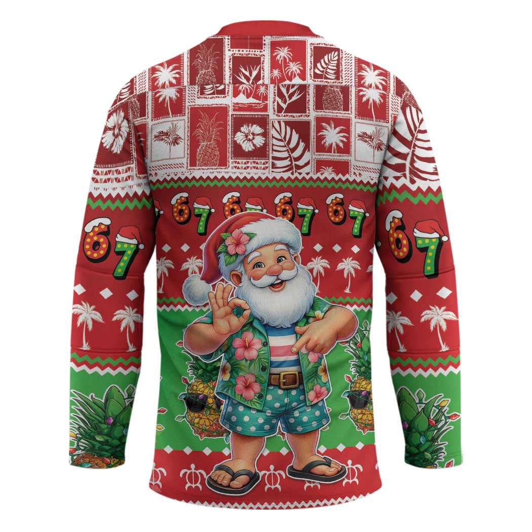 Mele Kalikimaka Hawaii Christmas Hockey Jersey Funny Santa 67 Gen Alpha Slang LT05 - Polynesian Pride