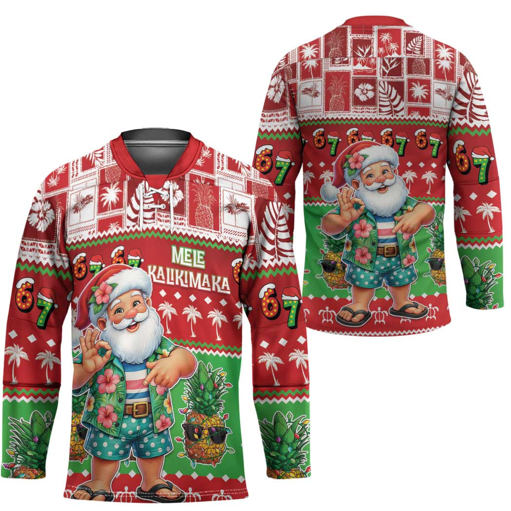 Mele Kalikimaka Hawaii Christmas Hockey Jersey Funny Santa 67 Gen Alpha Slang LT05 - Polynesian Pride