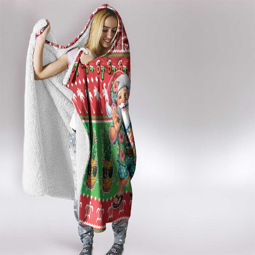 Mele Kalikimaka Hawaii Christmas Hooded Blanket Funny Santa 67 Gen Alpha Slang - Polynesian Pride