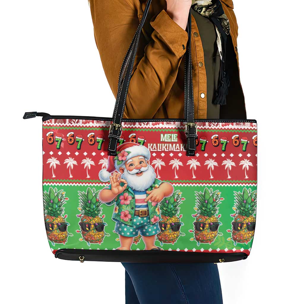 Mele Kalikimaka Hawaii Christmas Leather Tote Bag Funny Santa 67 Gen Alpha Slang - Polynesian Pride