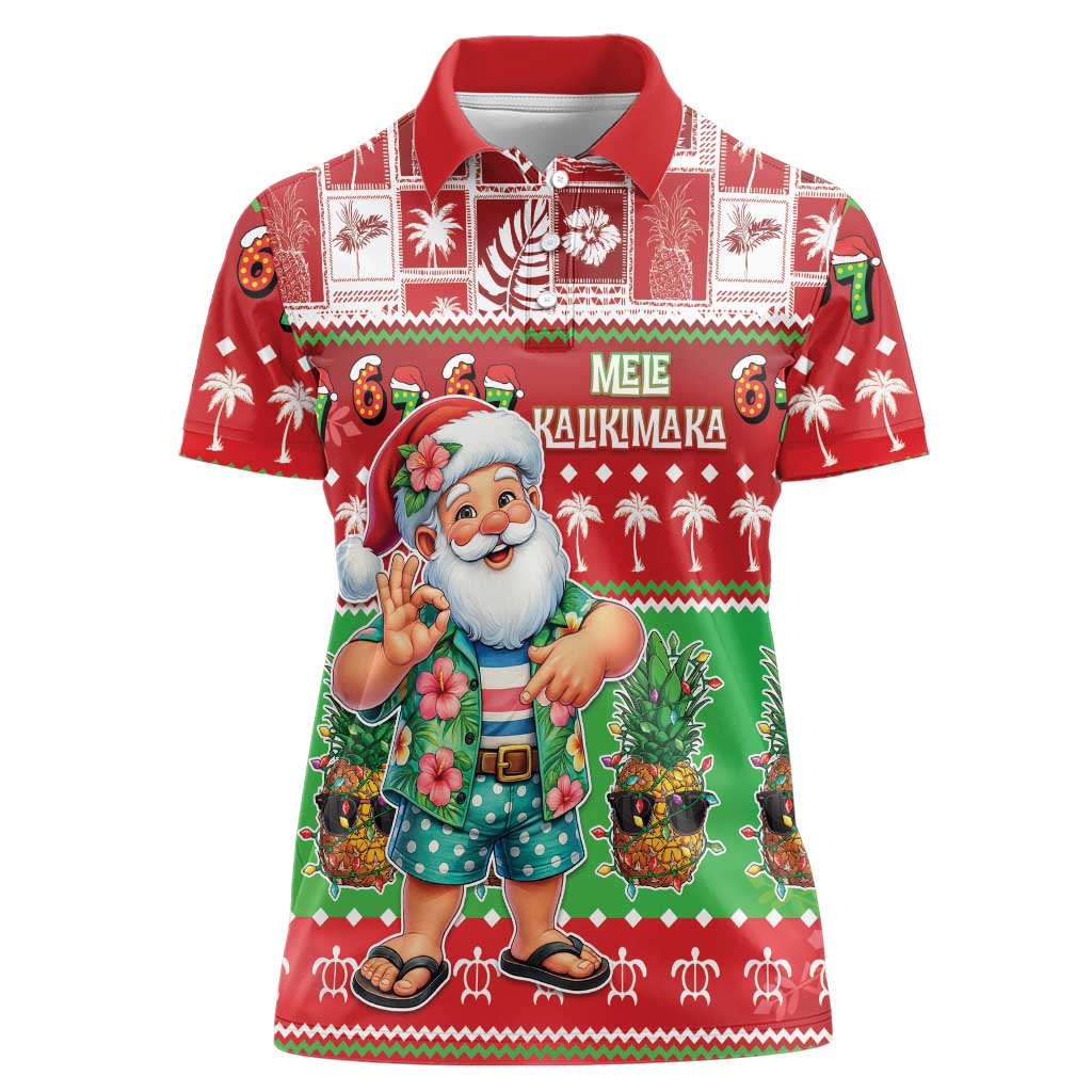 Mele Kalikimaka Hawaii Christmas Women Polo Shirt Funny Santa 67 Gen Alpha Slang - Polynesian Pride