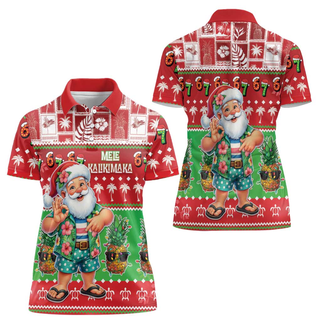 Mele Kalikimaka Hawaii Christmas Women Polo Shirt Funny Santa 67 Gen Alpha Slang - Polynesian Pride