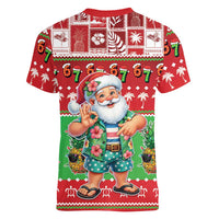 Mele Kalikimaka Hawaii Christmas Women V-Neck T-Shirt Funny Santa 67 Gen Alpha Slang - Polynesian Pride