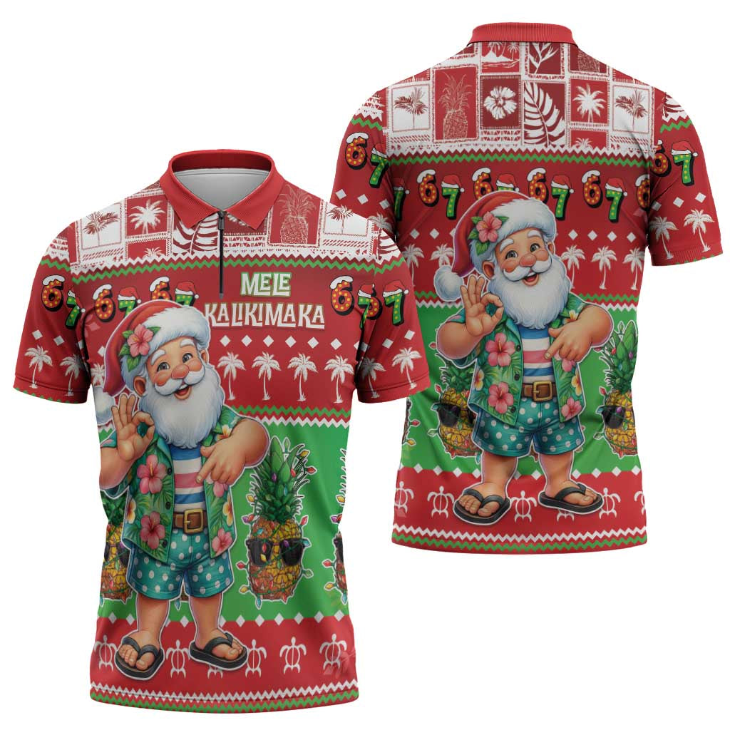Mele Kalikimaka Hawaii Christmas Zipper Polo Shirt Funny Santa 67 Gen Alpha Slang - Polynesian Pride
