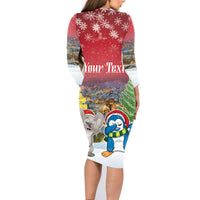 Personalised Christmas In July Family Matching Long Sleeve Bodycon Dress and Hawaiian Shirt Funny Dabbing Dance Koala And Blue Penguins LT05 - Polynesian Pride