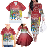 Personalised Christmas In July Family Matching Off The Shoulder Long Sleeve Dress and Hawaiian Shirt Funny Dabbing Dance Koala And Blue Penguins LT05 - Polynesian Pride