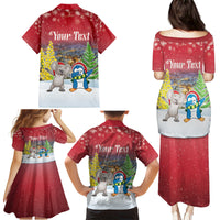 Personalised Christmas In July Family Matching Puletasi and Hawaiian Shirt Funny Dabbing Dance Koala And Blue Penguins LT05 - Polynesian Pride