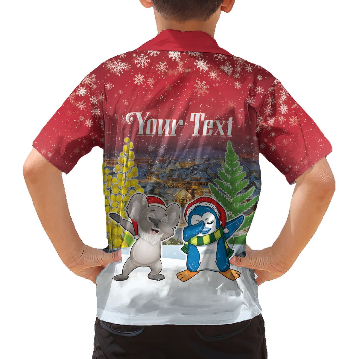Personalised Christmas In July Family Matching Short Sleeve Bodycon Dress and Hawaiian Shirt Funny Dabbing Dance Koala And Blue Penguins LT05 - Polynesian Pride