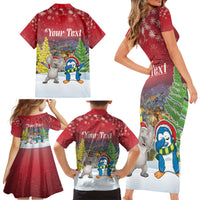 Personalised Christmas In July Family Matching Short Sleeve Bodycon Dress and Hawaiian Shirt Funny Dabbing Dance Koala And Blue Penguins LT05 - Polynesian Pride