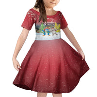 Personalised Christmas In July Family Matching Summer Maxi Dress and Hawaiian Shirt Funny Dabbing Dance Koala And Blue Penguins LT05 Daughter's Dress Red - Polynesian Pride