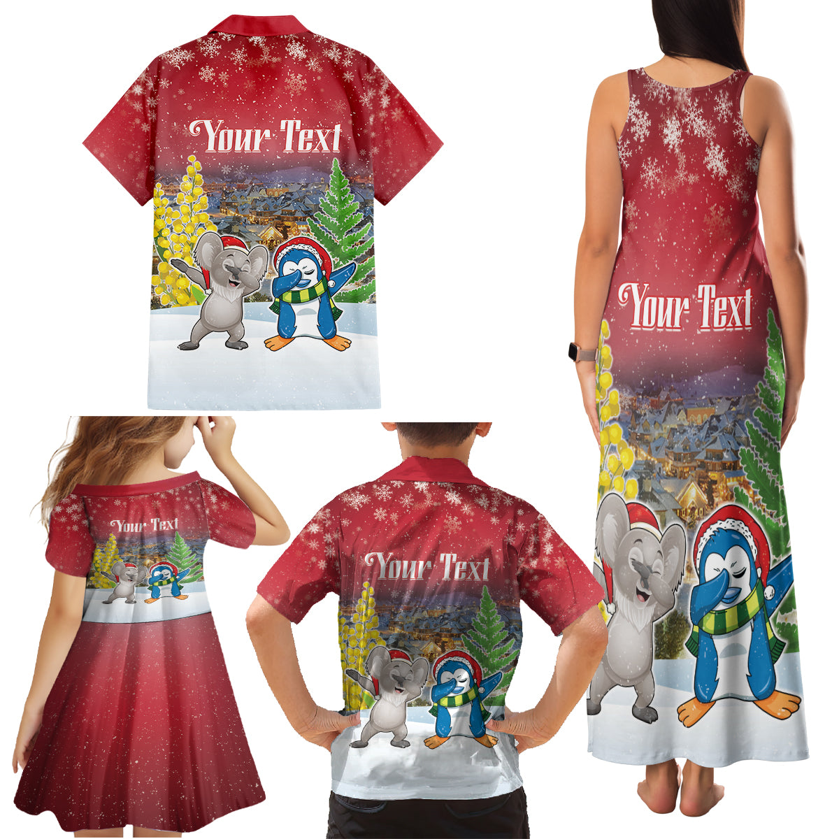 Personalised Christmas In July Family Matching Tank Maxi Dress and Hawaiian Shirt Funny Dabbing Dance Koala And Blue Penguins LT05 - Polynesian Pride