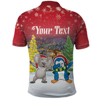 Personalised Christmas In July Polo Shirt Funny Dabbing Dance Koala And Blue Penguins