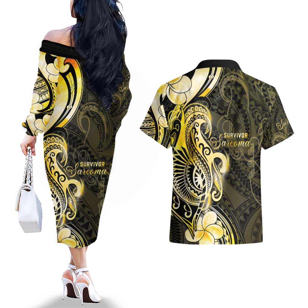 Sarcoma Awareness Couples Matching Off The Shoulder Long Sleeve Dress and Hawaiian Shirt You Are Stronger Than Sarcoma