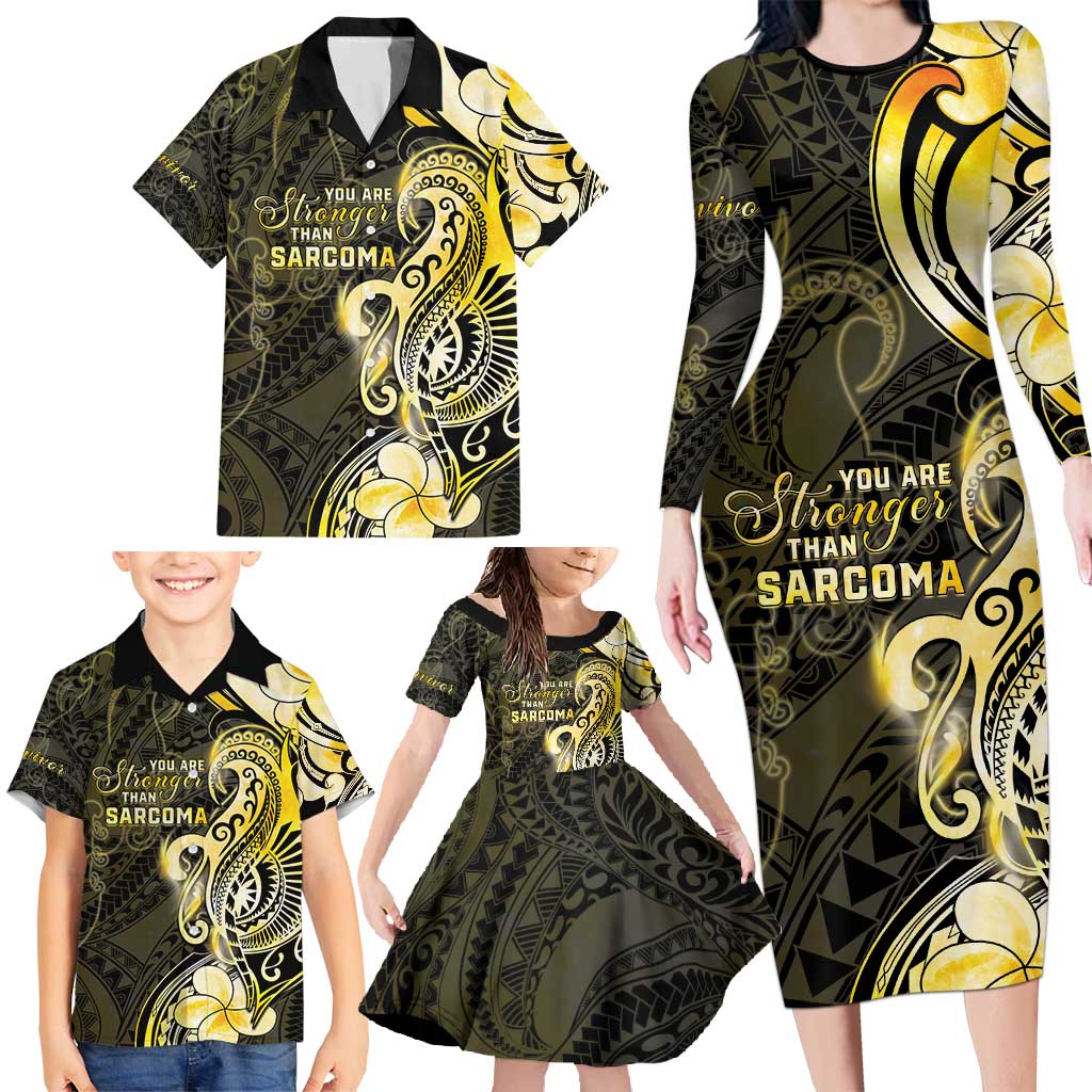 Sarcoma Awareness Family Matching Long Sleeve Bodycon Dress and Hawaiian Shirt You Are Stronger Than Sarcoma LT05 - Polynesian Pride