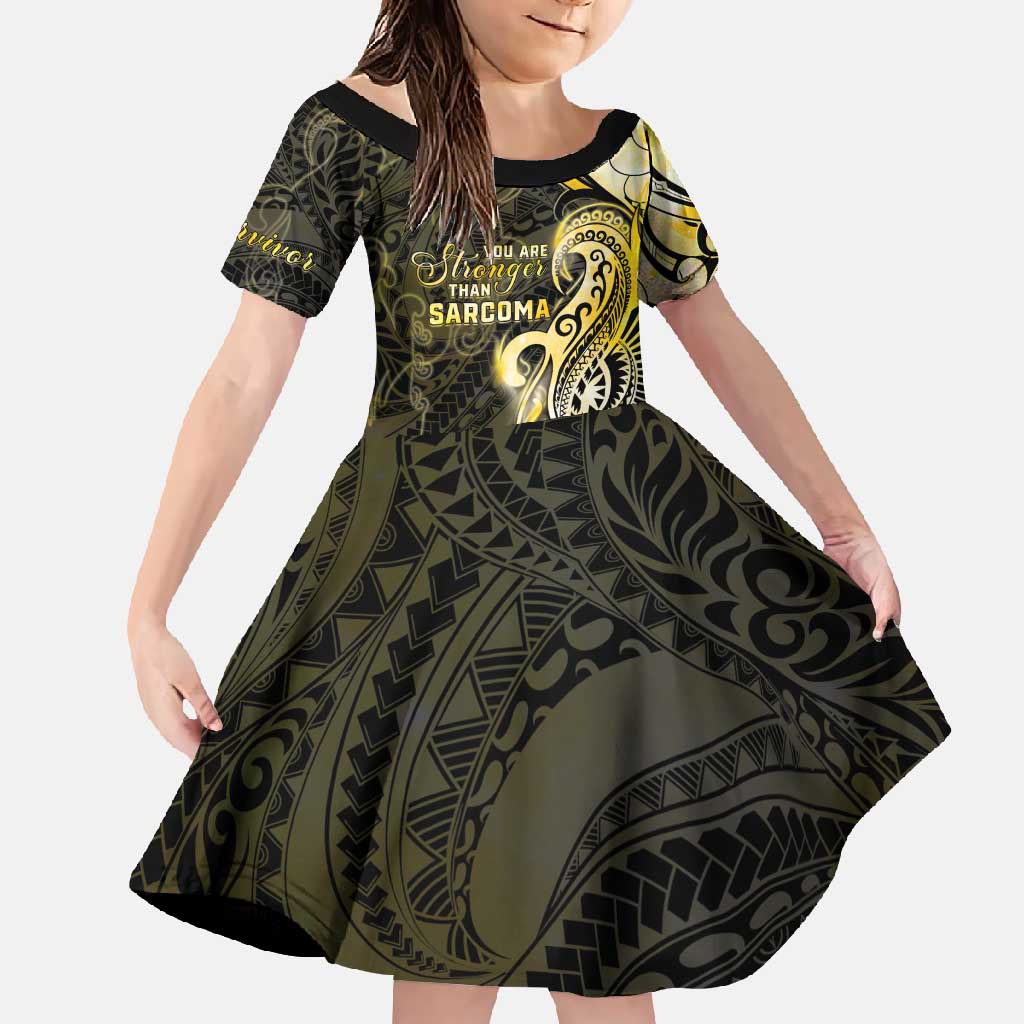 Sarcoma Awareness Family Matching Mermaid Dress and Hawaiian Shirt You Are Stronger Than Sarcoma LT05 Daughter's Dress Yellow - Polynesian Pride
