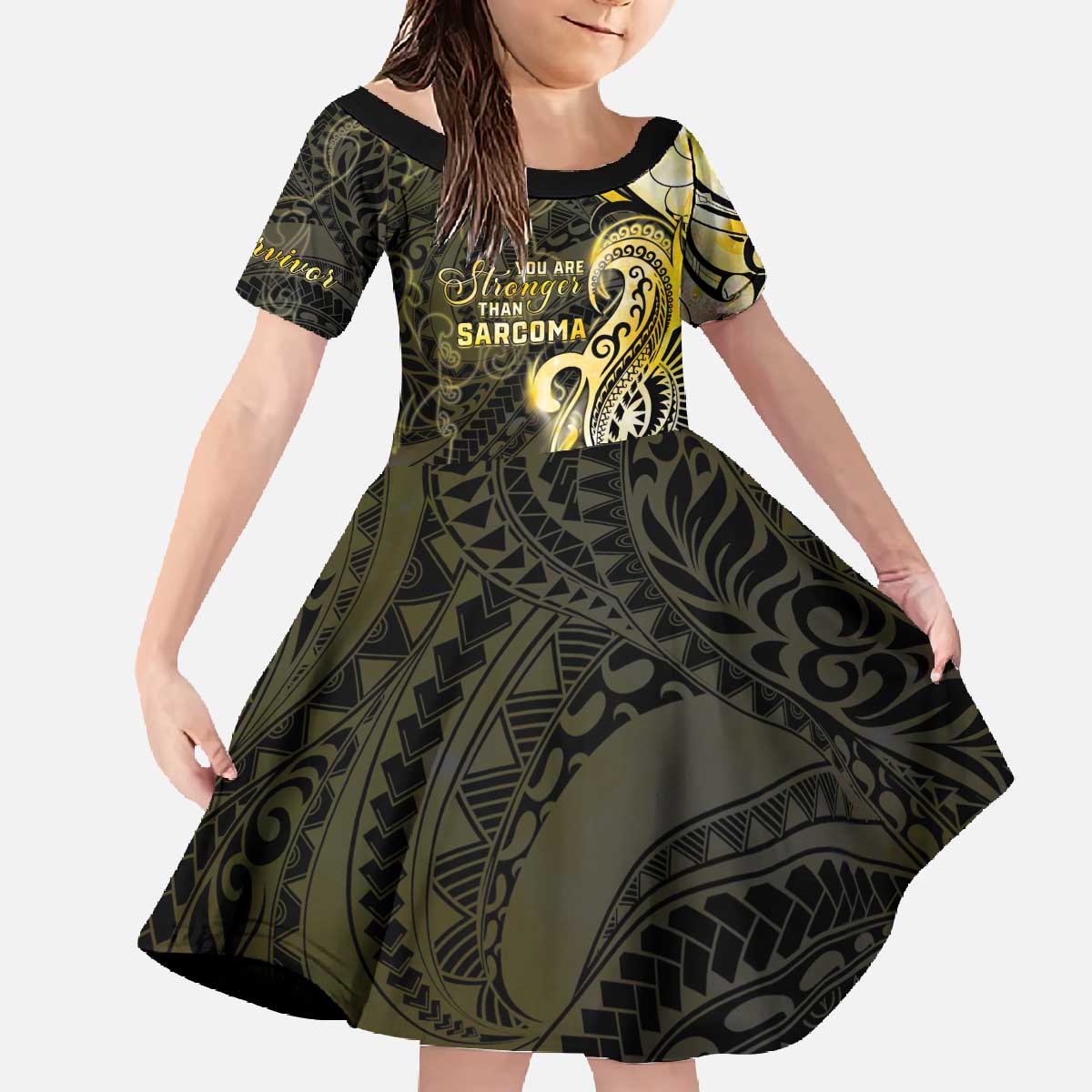 Sarcoma Awareness Family Matching Off The Shoulder Long Sleeve Dress and Hawaiian Shirt You Are Stronger Than Sarcoma