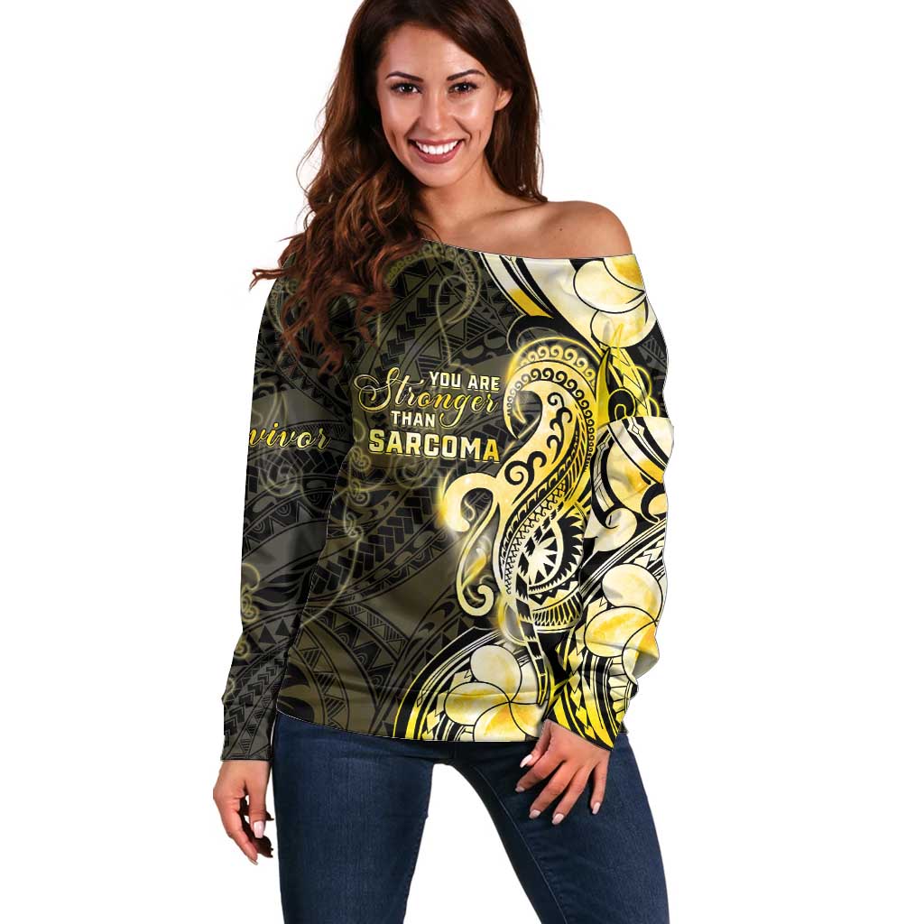Sarcoma Awareness Off Shoulder Sweater You Are Stronger Than Sarcoma LT05 Women Yellow - Polynesian Pride