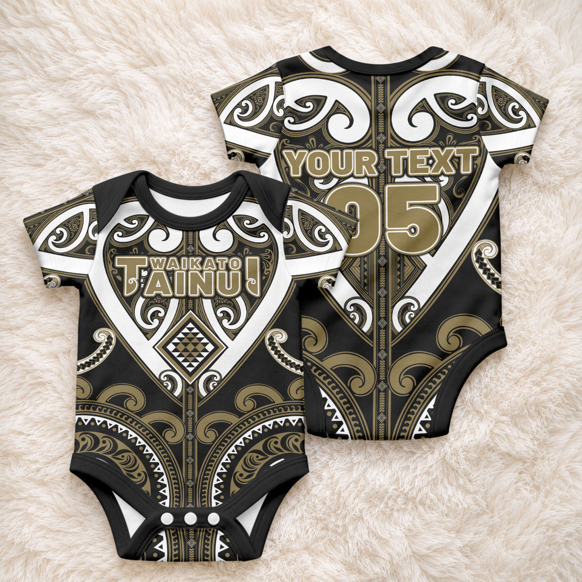 Custom Aotearoa Waikato Tainui Baby Onesie Maori Tribal Pattern LT05 - Polynesian Pride
