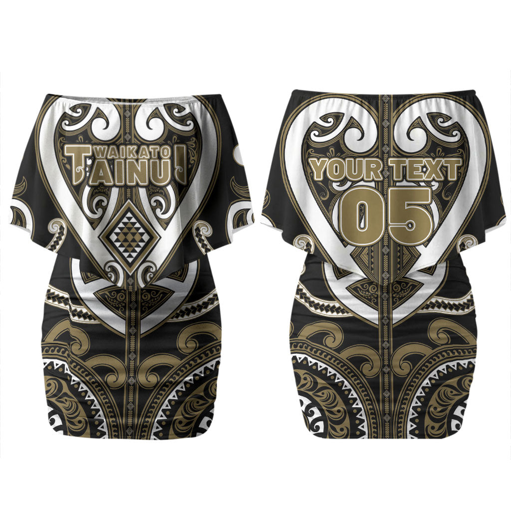 Custom Aotearoa Waikato Tainui Couples Matching Off Shoulder Short Dress and Long Sleeve Button Shirt Maori Tribal Pattern