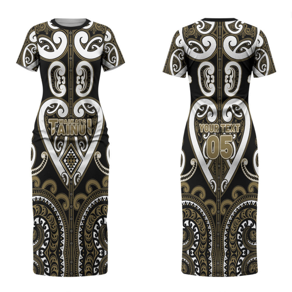 Custom Aotearoa Waikato Tainui Couples Matching Short Sleeve Bodycon Dress and Hawaiian Shirt Maori Tribal Pattern
