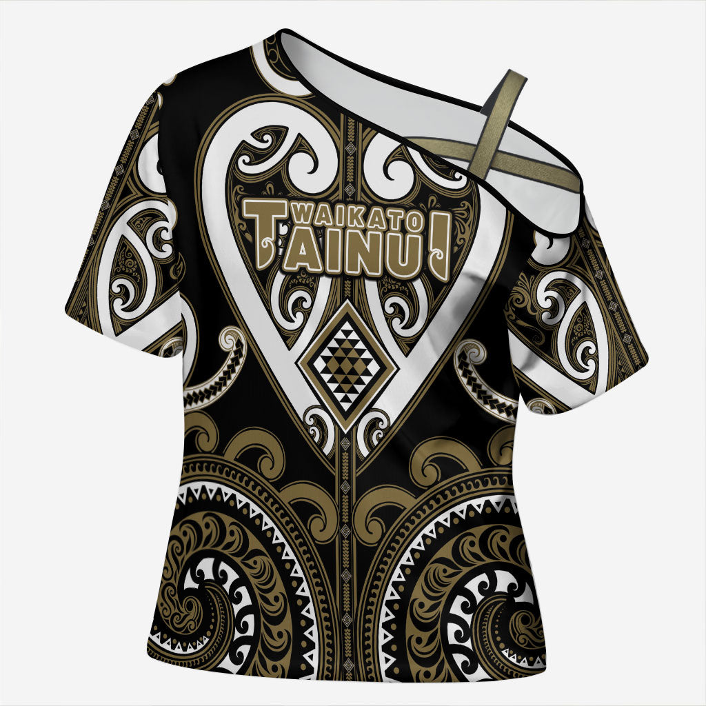 Custom Aotearoa Waikato Tainui Cross Shoulder Shirt Maori Tribal Pattern