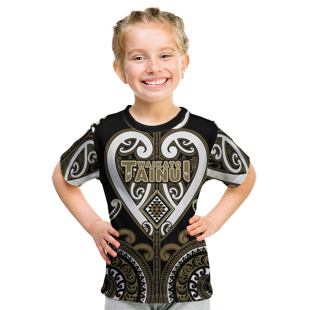 Custom Aotearoa Waikato Tainui Kid T Shirt Maori Tribal Pattern