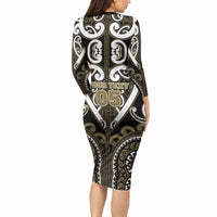 Custom Aotearoa Waikato Tainui Long Sleeve Bodycon Dress Maori Tribal Pattern