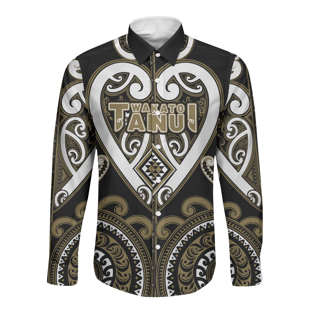 Custom Aotearoa Waikato Tainui Long Sleeve Button Shirt Maori Tribal Pattern