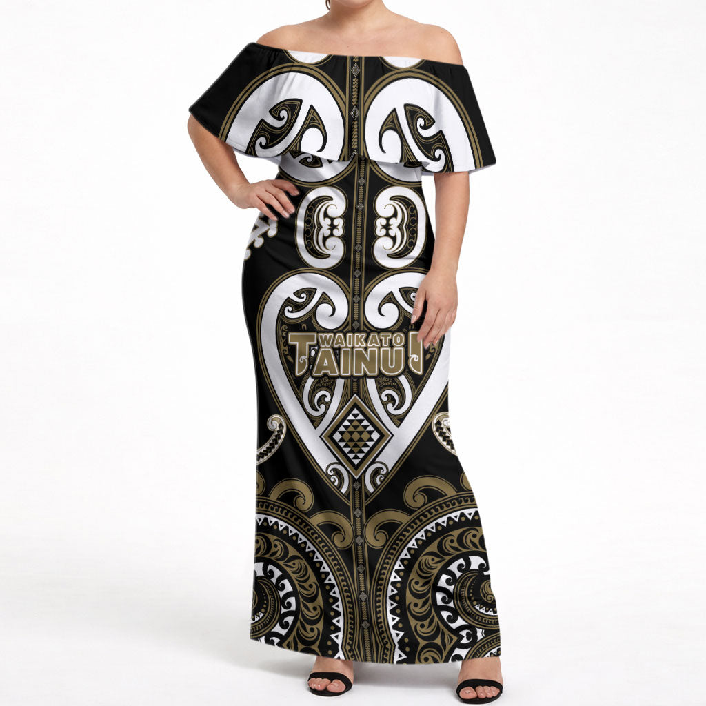 Custom Aotearoa Waikato Tainui Off Shoulder Maxi Dress Maori Tribal Pattern