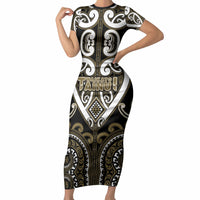 Custom Aotearoa Waikato Tainui Short Sleeve Bodycon Dress Maori Tribal Pattern