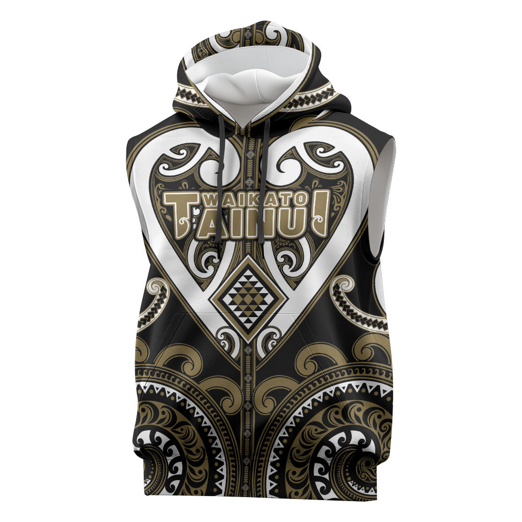 Custom Aotearoa Waikato Tainui Sleeveless Hoodie Maori Tribal Pattern