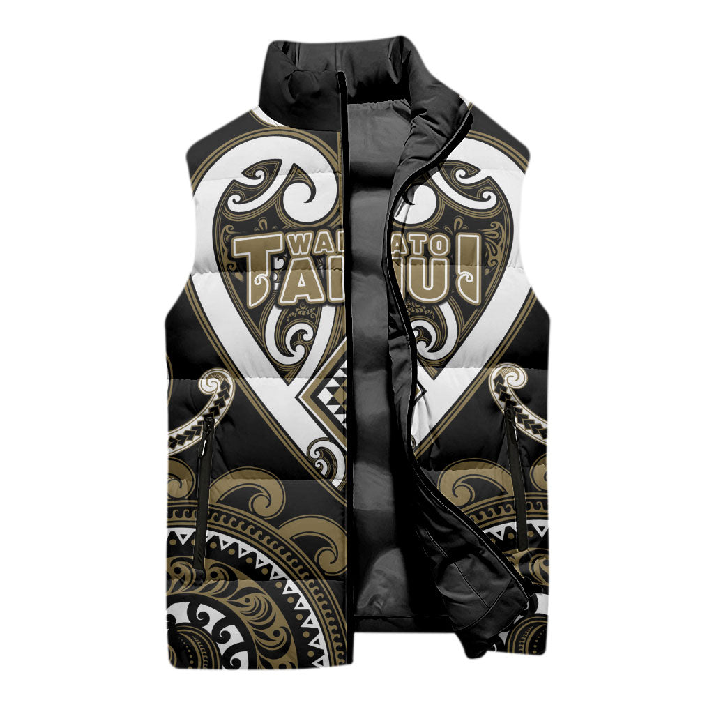 Custom Aotearoa Waikato Tainui Sleeveless Puffer Jacket Maori Tribal Pattern